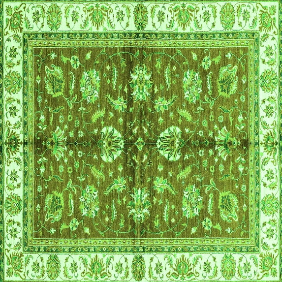 Ahgly Company Indoor Square Oriental Green Traditional Area Rugs, 7' Square