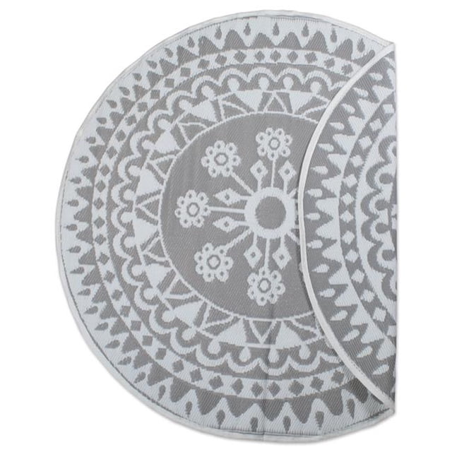 Design Imports CAMZ10562 5 ft. Grey Floral Outdoor Round Rug