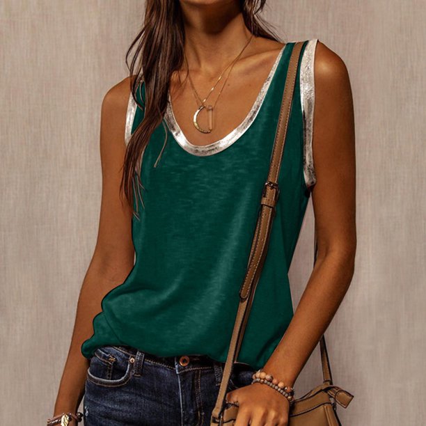 ICHUANYI Clearance Women Fashion Sexy Sleeveless Vest U-neck Printed Tops Tee Vest Blouse Tops(Green, M) ICHUANYI WER2023081016322
