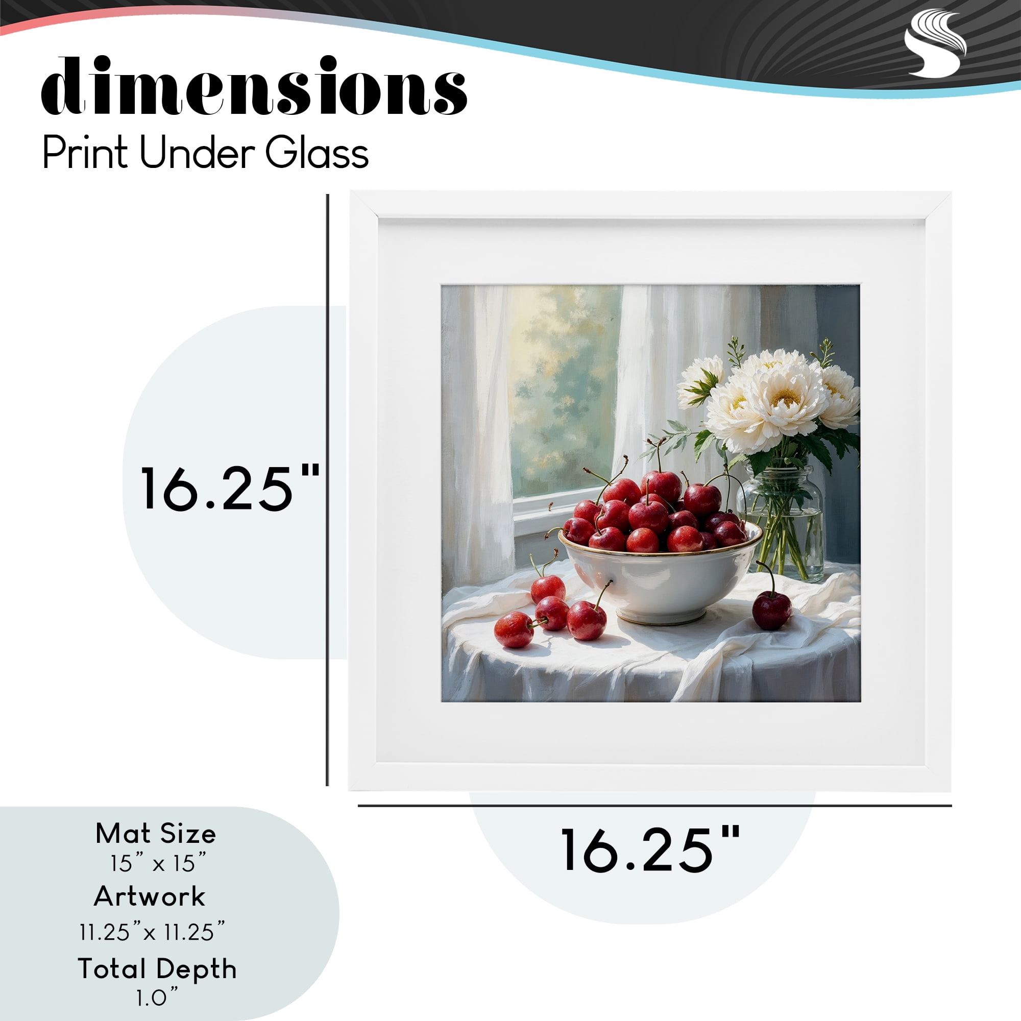 Cherries & Flowers Still Life White Framed Print Under Glass, design by Lettered and Lined