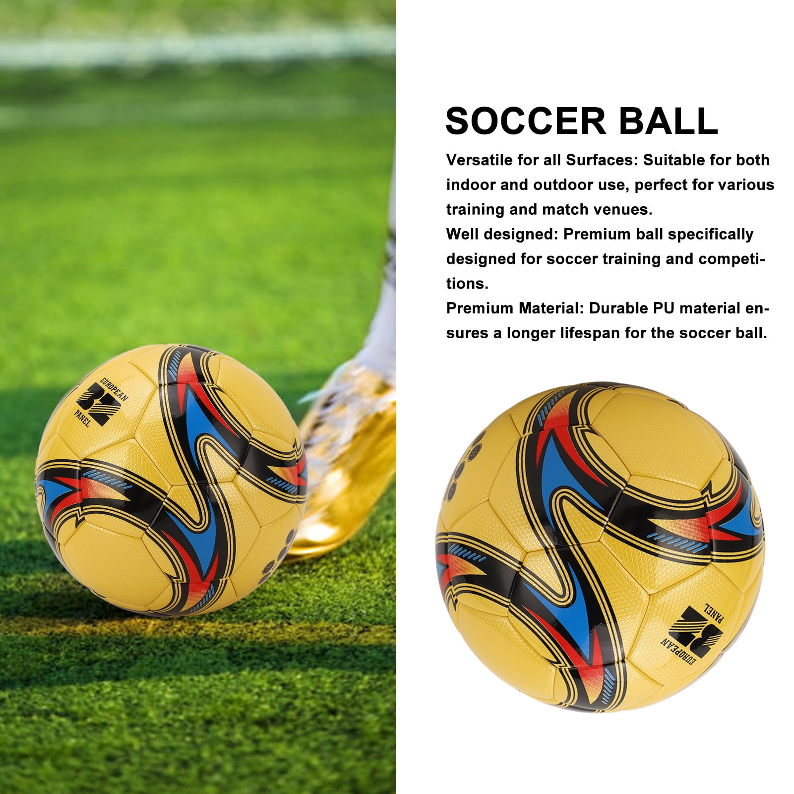 NFTIGB Soccer Ball Size 5 PU Football Wear Resistant Soft Touch Sports Ball for Game Matches Kids Adults Outdoor Indoor Play Official Size (8.66 inches / 22 cm)