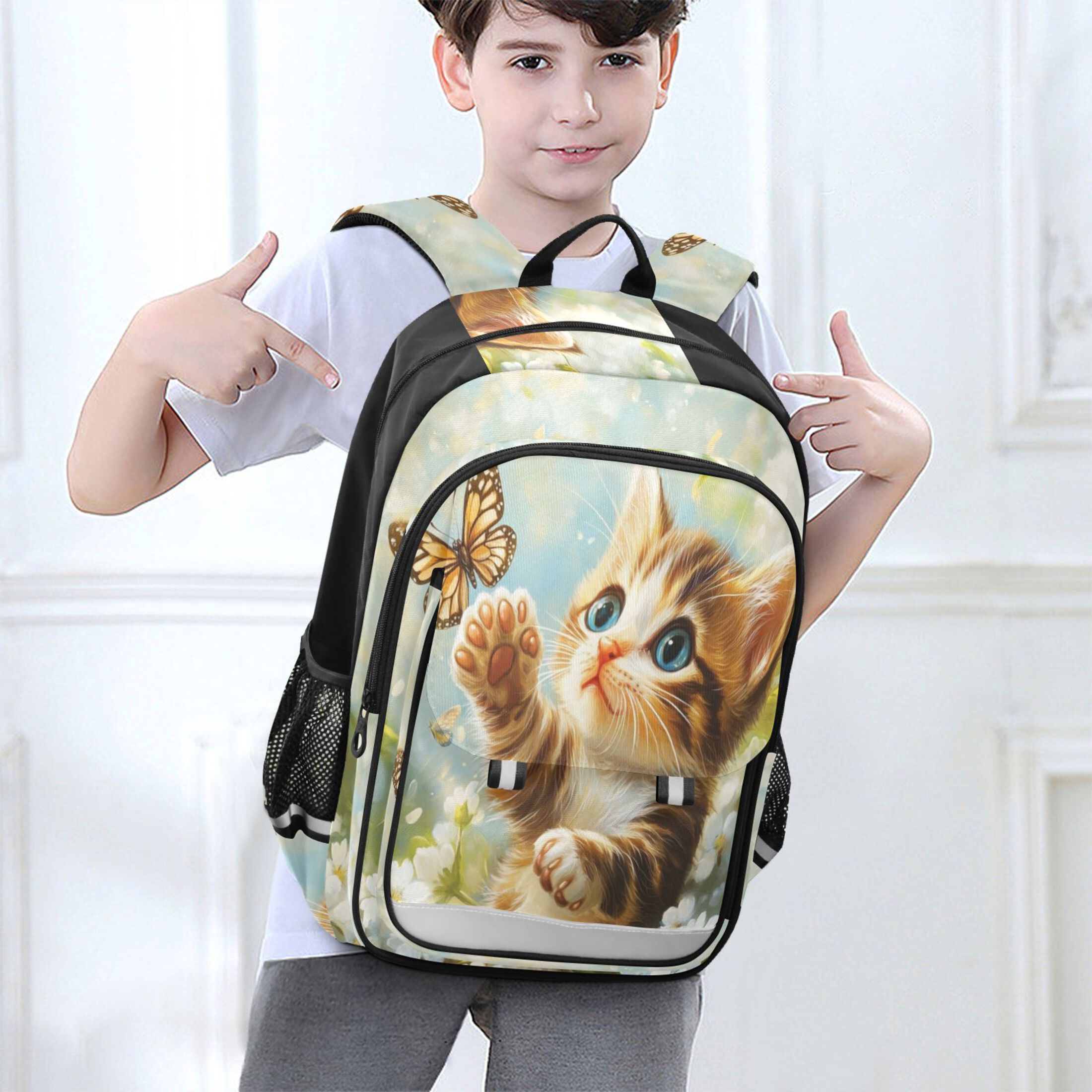 Backpack 12.9 *5.1 * 17.7 Inches Outing Backpack, Shopping Backpack, Travel Backpack Cat Butterfly Play