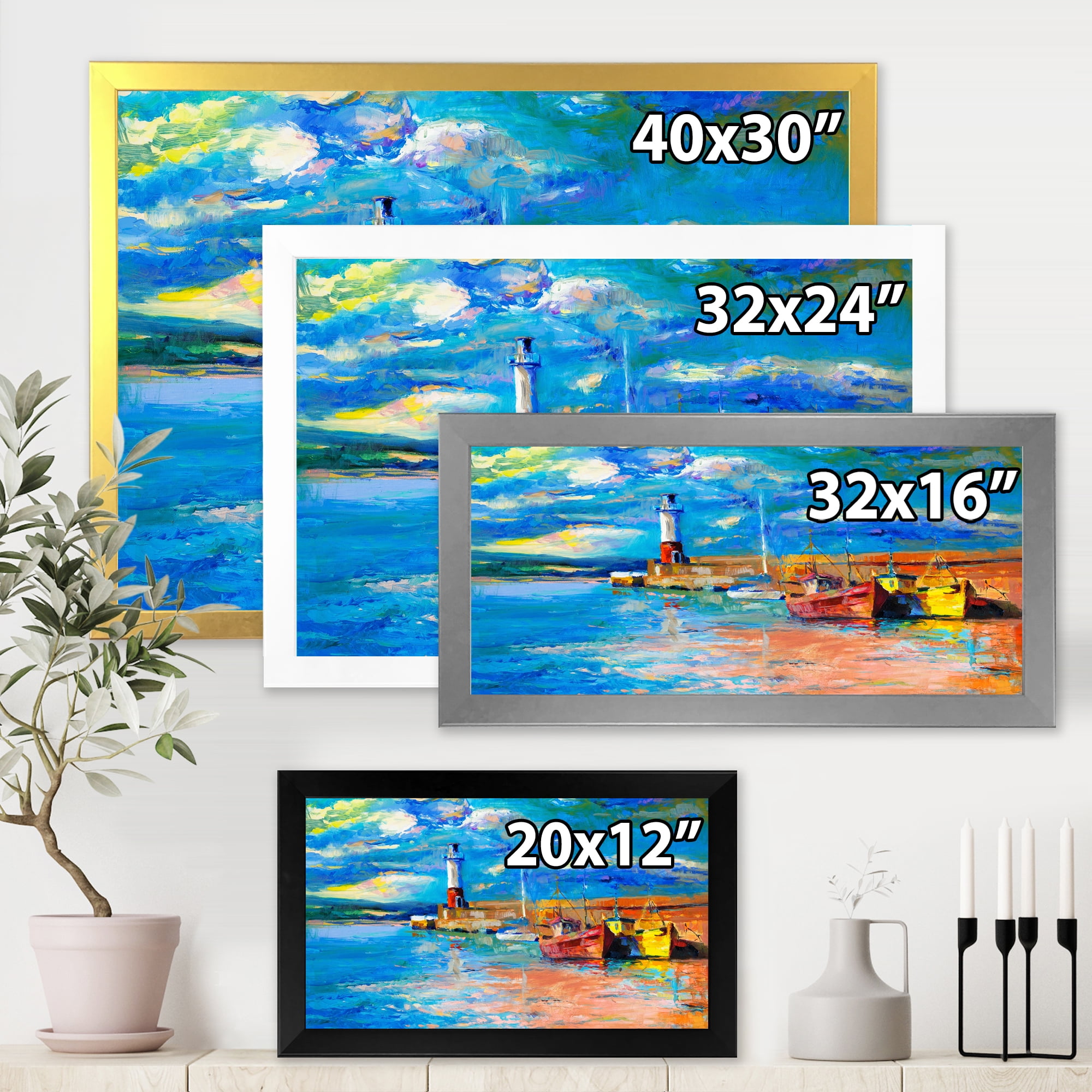 Designart 'Lighthouse By The Shore In Evening Glow ' Nautical & Coastal Framed Art Print