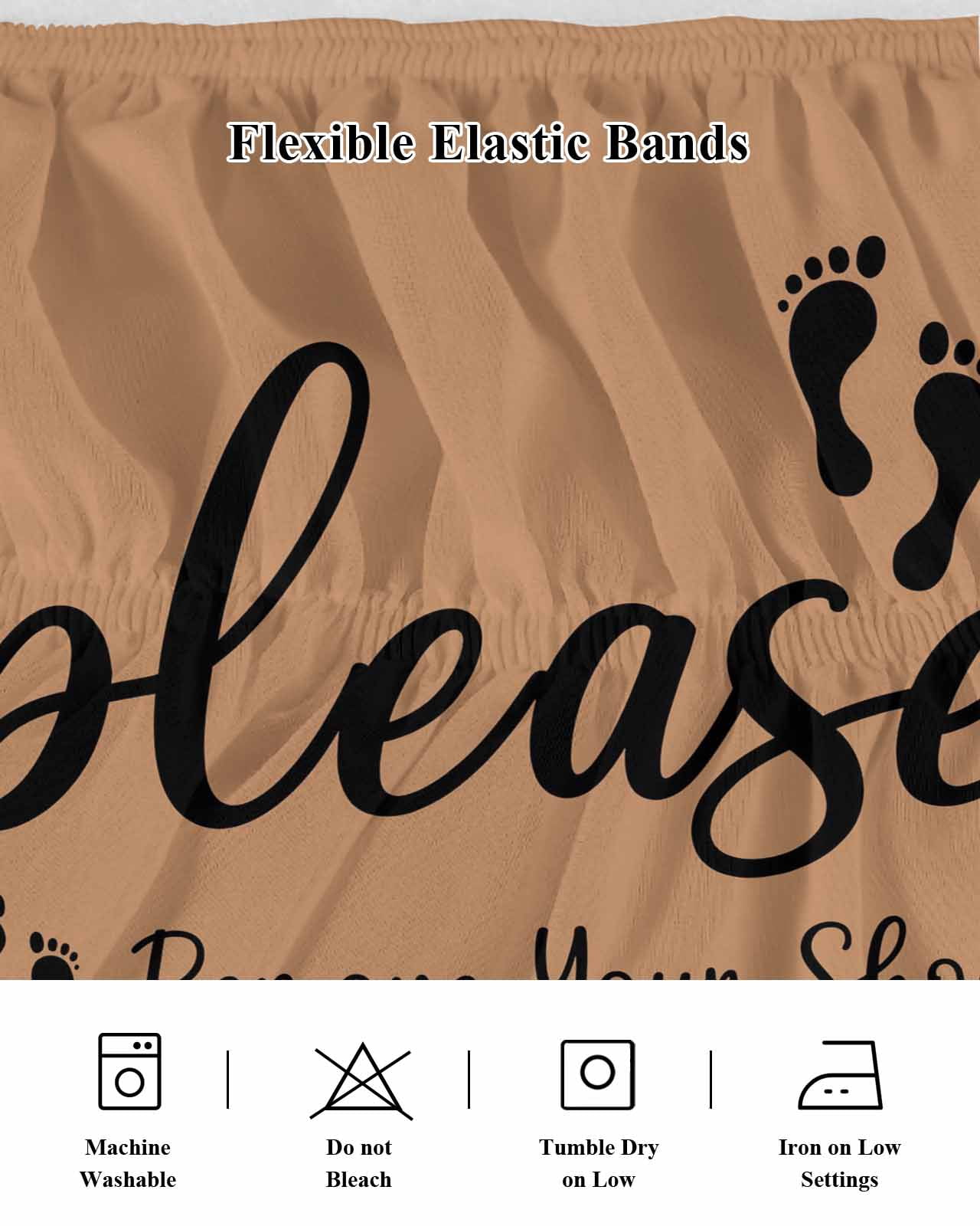 Footprint Wrap Around Bed Skirts for Queen Bed 16" Drop,Bed Skirt with Adjustable Elastic Belt Dust Ruffle Bed Valance for Bedroom Hotel Vintage Brown Black Please Remove Your Shoes Bed Frame Cover