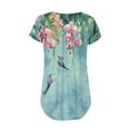 thumbnail image 4 of NAMTYQX Summer Tops for Women Plus Size Boxy Fit Patterned Stylish Frilly Short Sleeve Casual Button V-Neck Green Size 2XL, 4 of 5