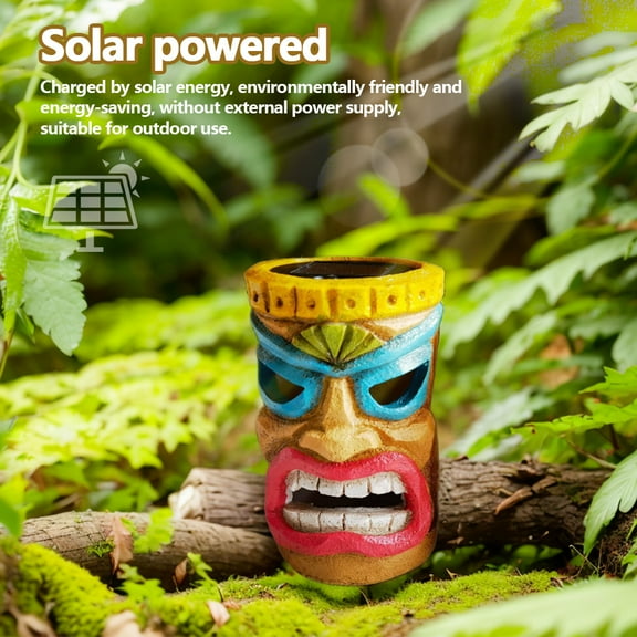 Outdoor Tiki Statue Garden Deco With Solar Light Hawaiian Tiki Ornament Solar Powered Tiki Statue Lamp (Blue)