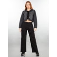 thumbnail image 1 of Pantalón cargo de mezclilla rígida SAVI JEANS Mujer con bolsas wide leg negro 9, 1 of 4