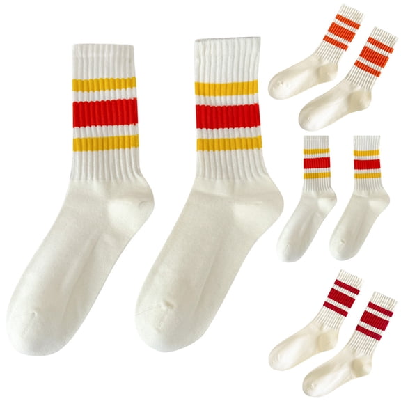 Stripe Crew Socks Women Men Vintage Retro Comfort Soft Mid Calf Tube Unisex Athletic Socks Orange A