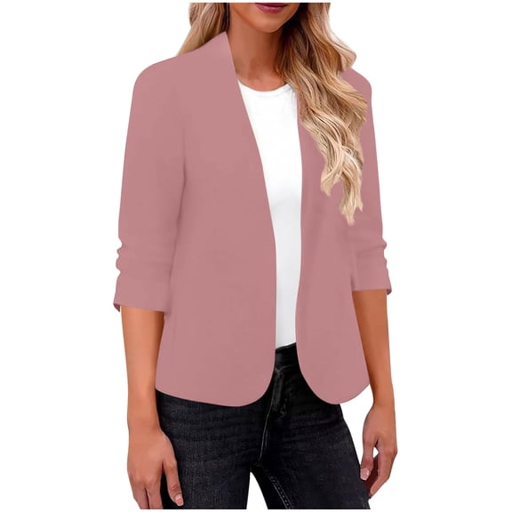 Zysthvn Open front Lightweight Jacket Women Blazer Casual Long Sleeve Fall Coats for Women Dressy Solid Collarless Work Tops