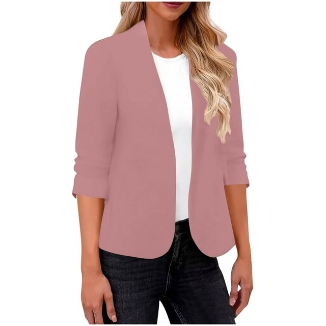 Blouse Décontractée à Manches Longues et Col en V pour Femmes, Couleur Unie, Veste en Polyester pour l'Automne et le Printemps