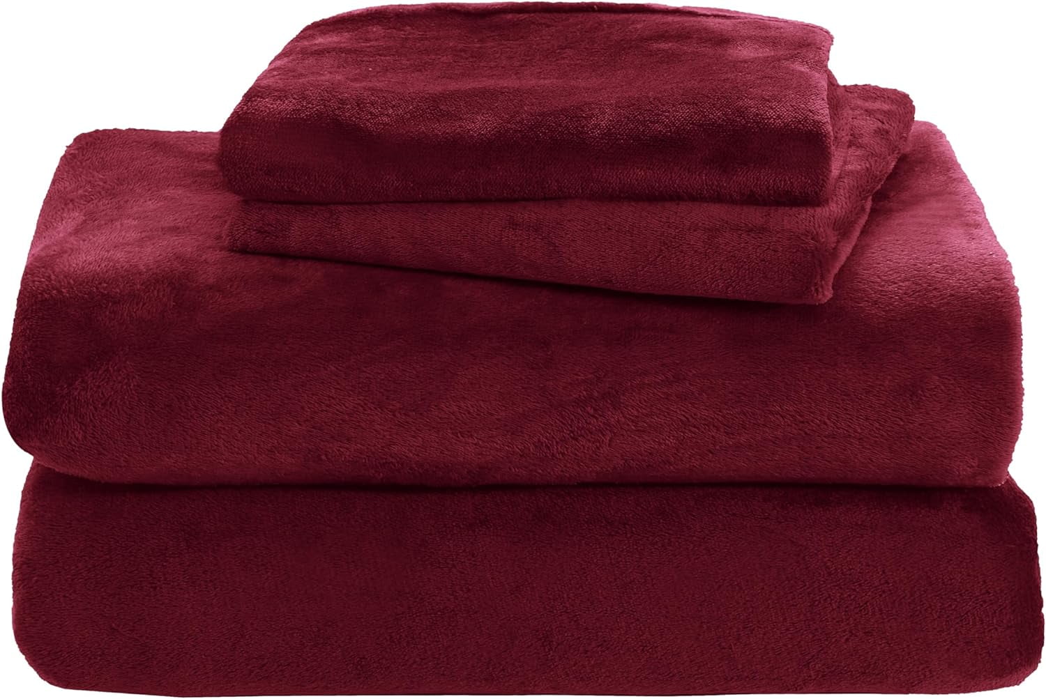Elegant Comfort Luxuriously Soft 4-Piece Velvet Plush Flannel Sheet Set - Premium Quality - Cozy Warm, Anti-Static, Non Pilling Fuzzy Velvet Flannel Fleece Deep Pocket Sheet Set - Twin XL, Burgundy