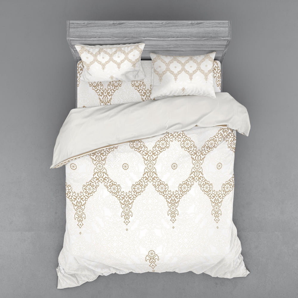 Moroccan Duvet Cover Set, Ornate Background Traditional Soft Color