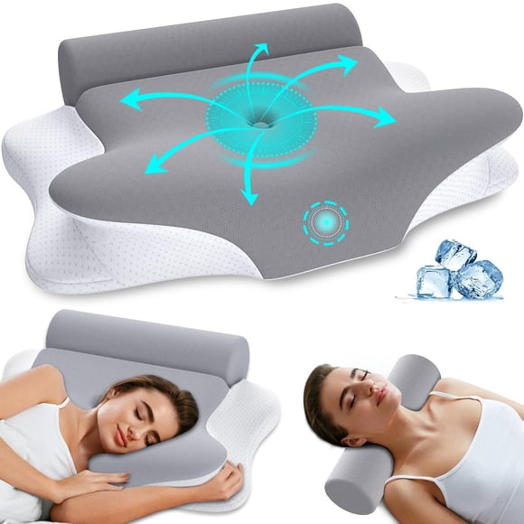 Almohada Cervical y Cilíndrica Ortopédica Desmontable de Espuma Viscoelástica para Aliviar Dolor de