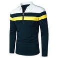 thumbnail image 3 of Hood Crew Men's Long Sleeve Polo Shirt Contrast Color Tops Navy S, 3 of 8