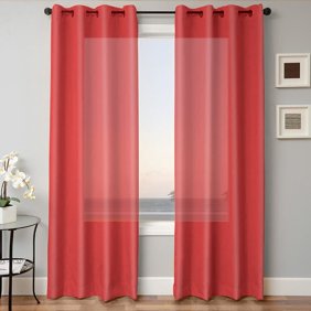 1 Panel Mira Solid Red Semi Sheer Window Faux Silk Antique Bronze