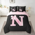 thumbnail image 2 of Manfei Personalized Initial N Twin Bedding Sets 7-Piece for Girls, Pink Bow Tie Bedding Comforter Set, Watercolor Monogrammed Sheet Sets, Breathable Room Decor, 2 of 8