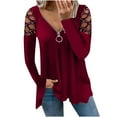 thumbnail image 2 of T-Shirt à Manches Longues Femme Mode Automne Blouse Solide Zip Tops, 2 of 5