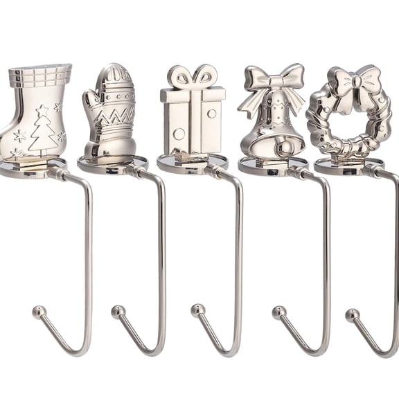 Christmas Stocking Holders for Mantles Set of 5, Wreath, Gloves, Gift, Bells, Stockings Embellish Sturdy Stocking Hook for Fireplace Counter Window Decoration