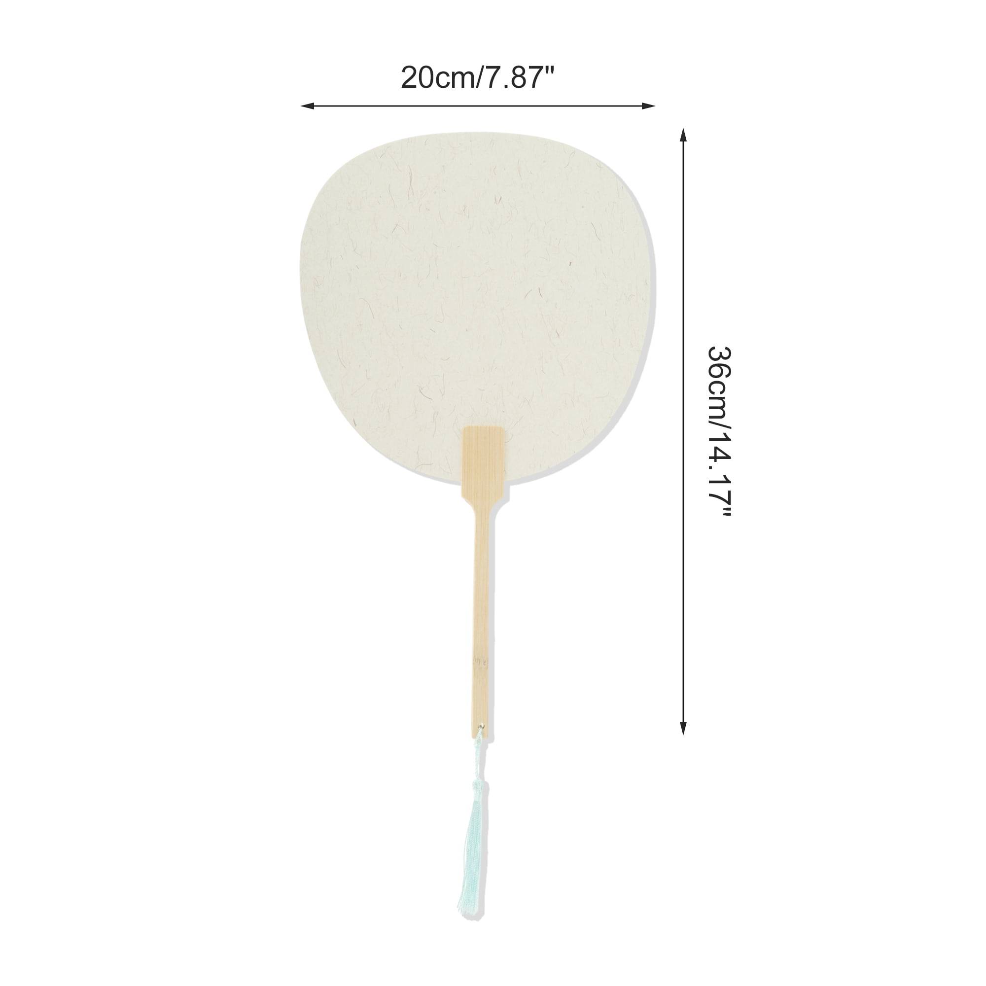 Unique Bargains Folding Fan 1 Pcs Light Gray, White Long Handle Round Paper