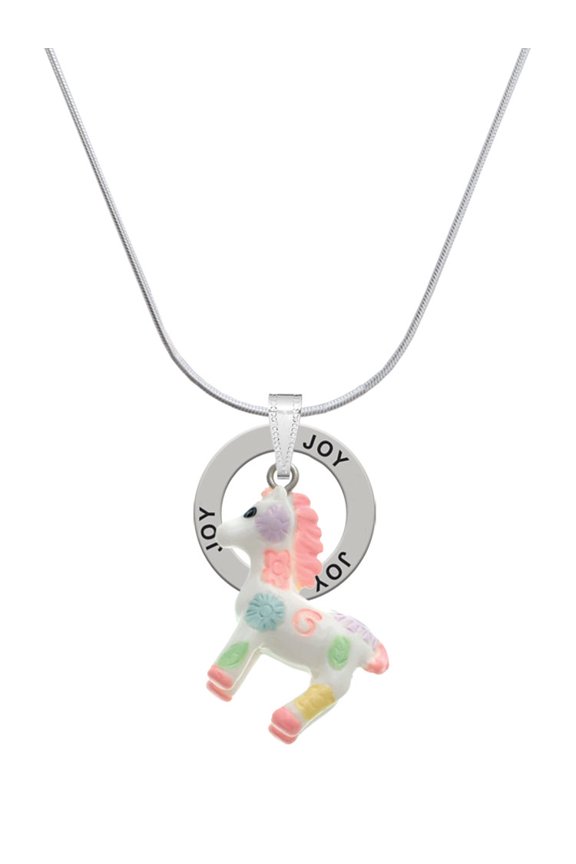 Resin Pastel Paint Pony Joy Ring Charm Necklace, 18"