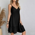 thumbnail image 6 of Besolor Summer Dresses for Women Spaghetti Strap V Neck Pleated Ruffle Flowy Beach Vacation Midi Sundress, 6 of 9