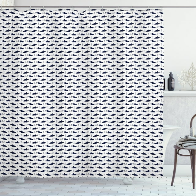 Ambesonne Anchor Shower Curtain, Aquatic Modern Sharks, 69"Wx70"L, Indigo White