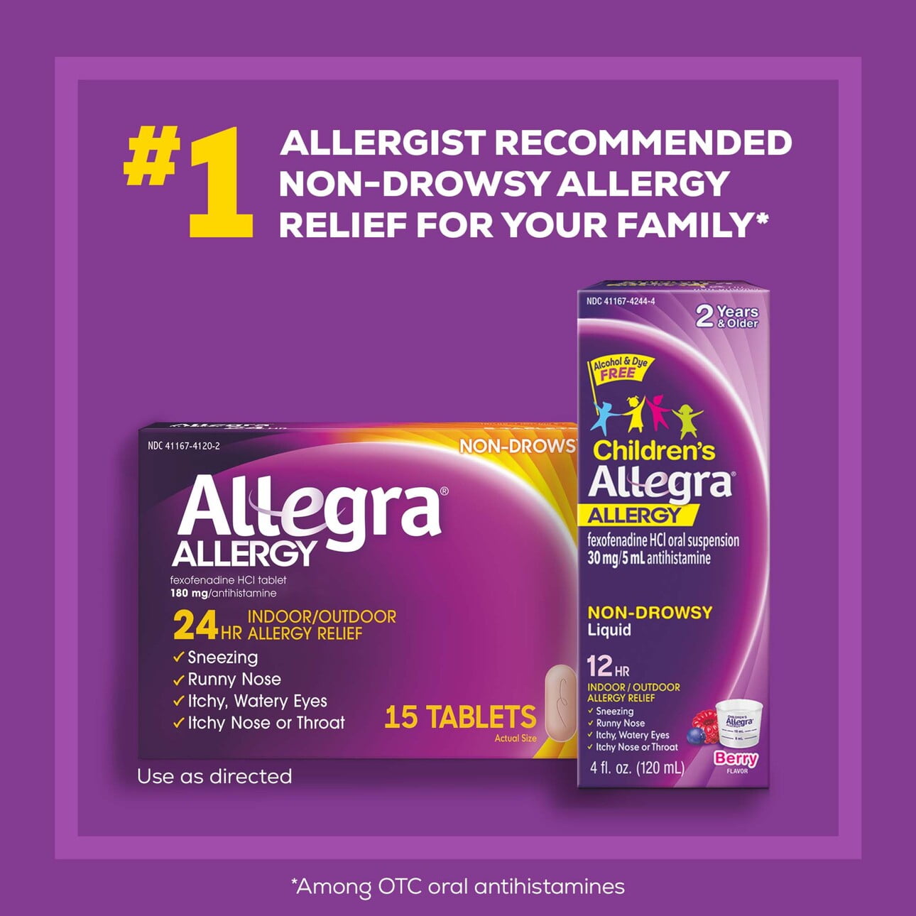 Allegra Adult 24HR Tablet (15 Ct, 180 Mg), Allergy Relief - Walmart.com