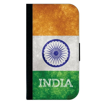 Indian Grunge Flag - India - Wallet Style Cell Phone Case with 2 Card Slots and a Flip Cover Compatible with the Apple iPhone 4 and 4s (Best Mobile In India)