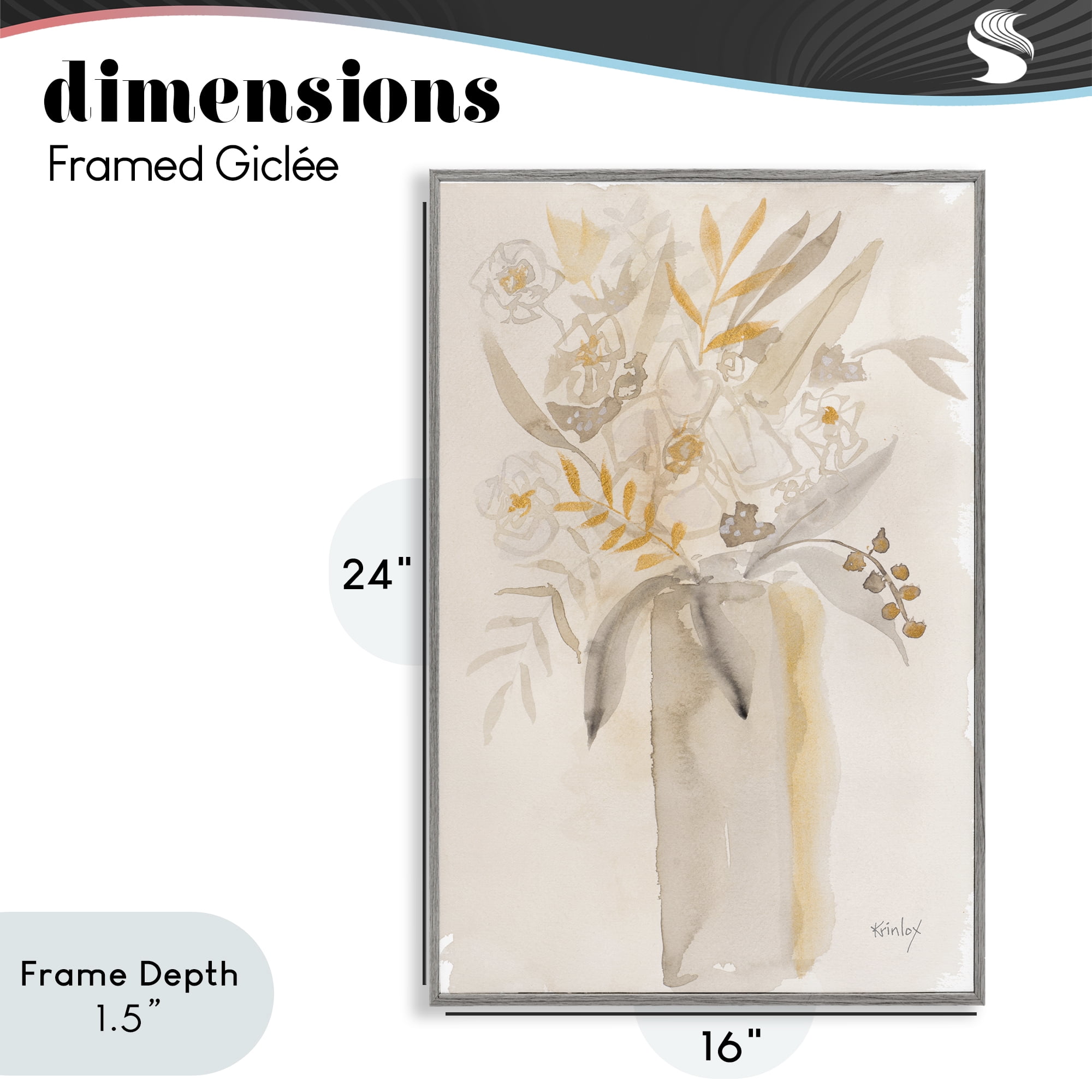 Stupell Industries Earthy Soft Flower Vase Gray Framed Giclee Art, design by Krinlox