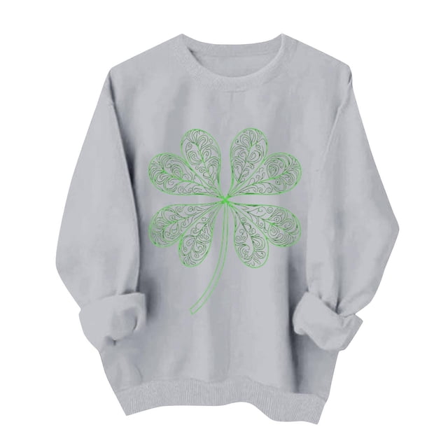 Chandail de la Saint-Patrick pour Femmes, chandail à Manches Longues et Col Rond, Coupe Ample Décontractée, Imprimé, 95 % Polyester 5 % Spandex