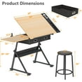 thumbnail image 3 of Adjustable Height Drafting Table with Wood Top, Art Craft Desk with Slide-Out Drawers, Storage, for Drawing, Writing, Painting, and Creative Tasks, Ideal for Home Office, Natural, 3 of 9
