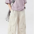 thumbnail image 5 of NIEWTR Teen Girls Sweatpants Wide Leg Baggy Pants Open Bottom Athletic Girls Uniform Dress Pant Kids Youth Girls' Pants with Pockets Size 2T 3T 4T 5T 6T 7T 8T 9T(A-Beige,7-8 Years), 5 of 9