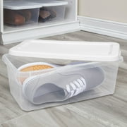 Sterilite 6 Quart Small Storage Bin, Clear Plastic Storage Container with Snap-On Lid, White