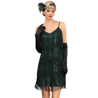dark green 1920s sequin flapper dress Dreamyannie Dark Green Short Homecoming Dress One Shoulder Sequined Party  Dress with Feathers