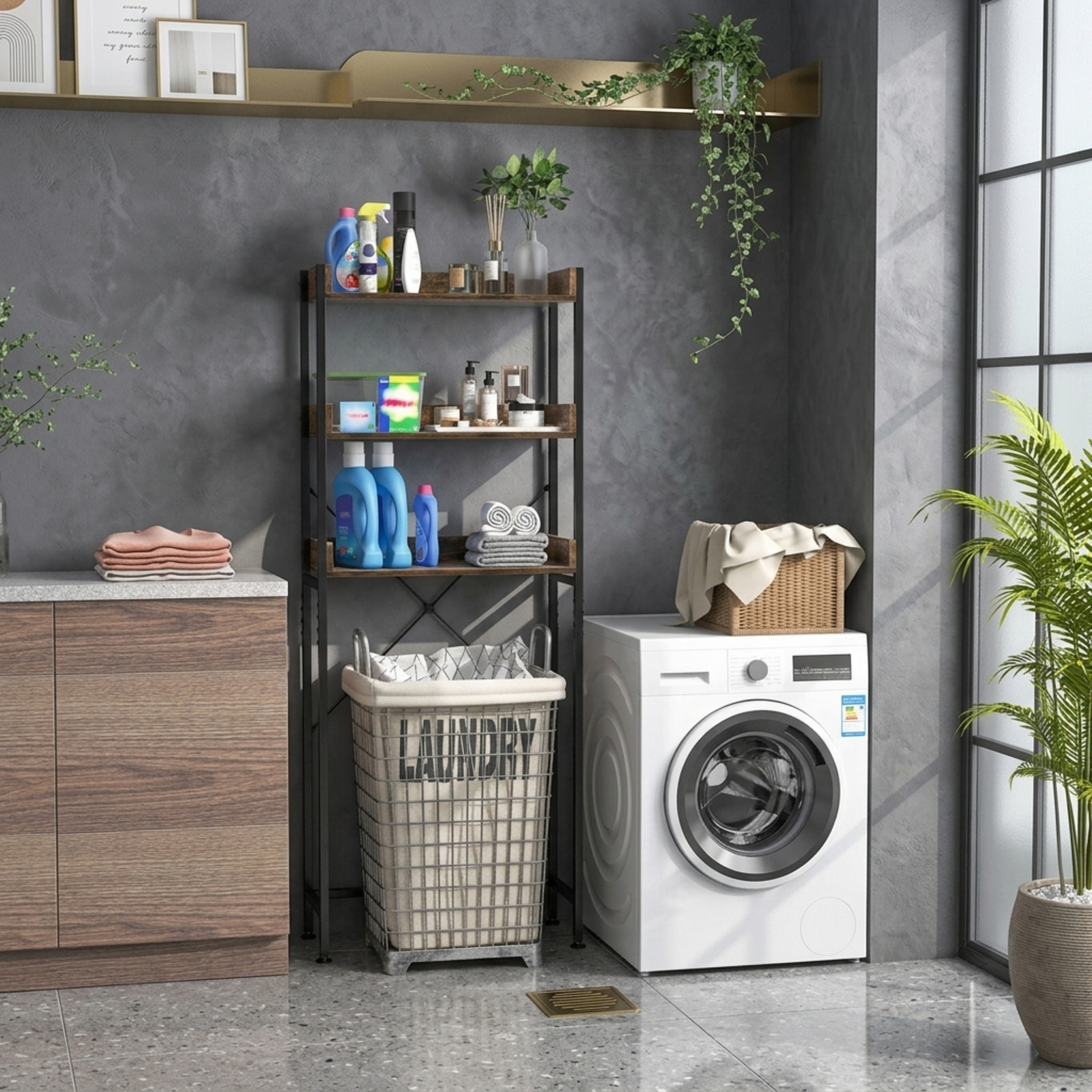 Vebreda Over-the-Toilet Storage, Over The Toilet Storage Rack with Hooks and Adjustable Bottom Bar, Large Storage Space, Make Full Use of Space