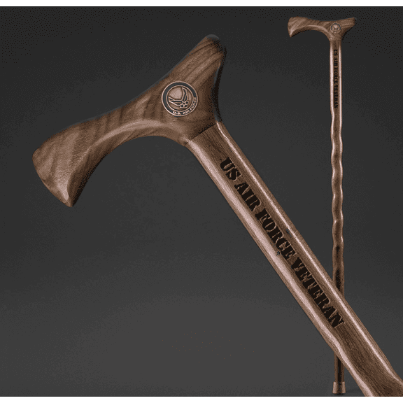 Brazos US Veterans Air Force Handcrafted Walnut Walking Cane - 37" Solid Wood Military Commemorative Stick for Men and Women - Made in USA