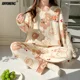 thumbnail image 2 of Conjunto de pijamas coreanos dulces para mujer, ropa de dormir de algodón sintético, ropa de dormir informal de manga larga, ropa de dormir bonita de dibujos animados para niña, otoño e invierno, 2 of 5
