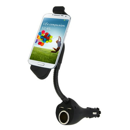 Car Mount Charger Socket Holder 2-Port USB Dock Cradle Gooseneck Swivel K3Y Compatible With LG Optimus Zone 2, G3 Vigor, L90 L70 Fuel F7 F60 F6 F3 Exceed 2, Exalt LTE, Access LTE, Volt