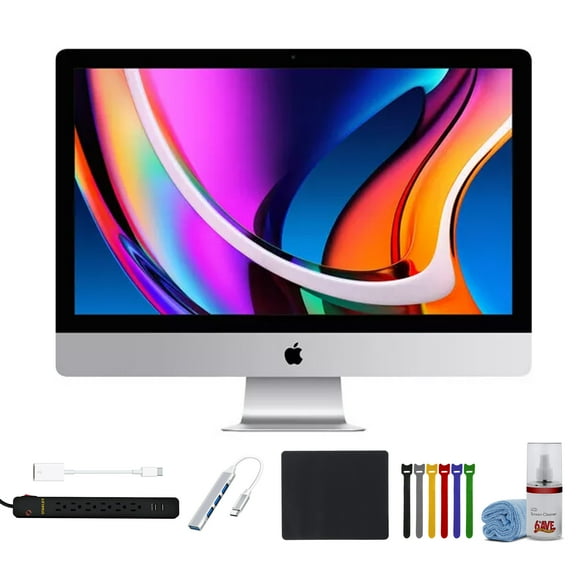 Restored 2020 Apple iMac with Retina 5K Display (27-inch, 8GB RAM, 512GB SSD Storage) + Surge Protector + 4 Port Usb Hub + USB Adapter + Cleaning Kit + Mouse Pad + Cable Ties (Refurbished)