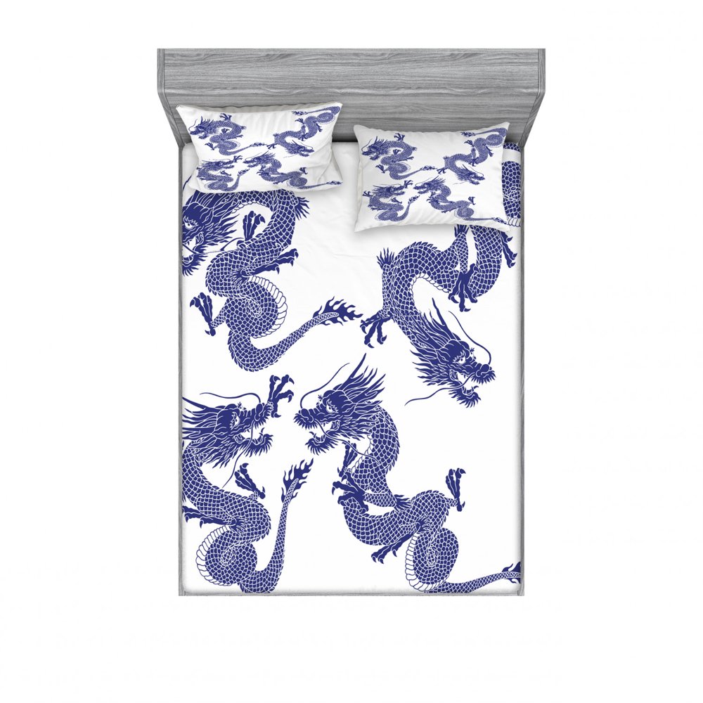 Dragon Bedding Set with Sheet & Covers, Indigenous Japanese Dragons