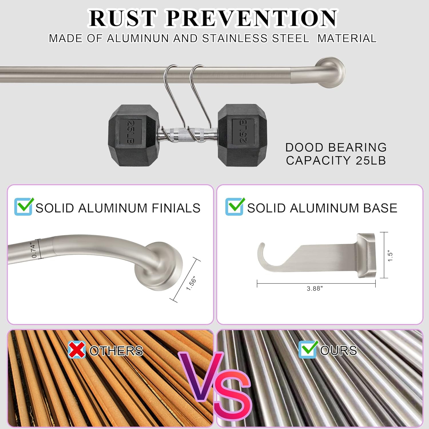Brushed Nickel Disc Curtain Rods, 84-144 Inches Window Curtain Rod,Adjustable Room Darkening Curtain Rod with Aluminum Finials and Brackets,Wrap Around Design