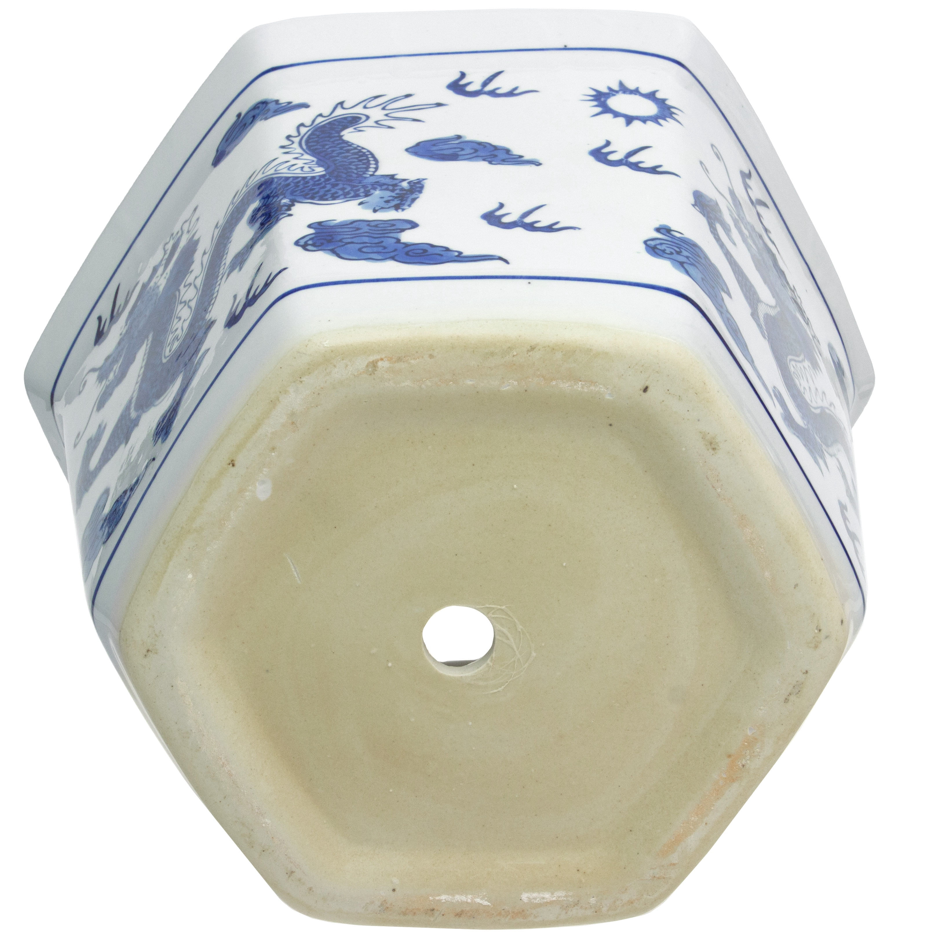 Oriental Furniture 10" Dragon Blue & White Porcelain Flower Pot