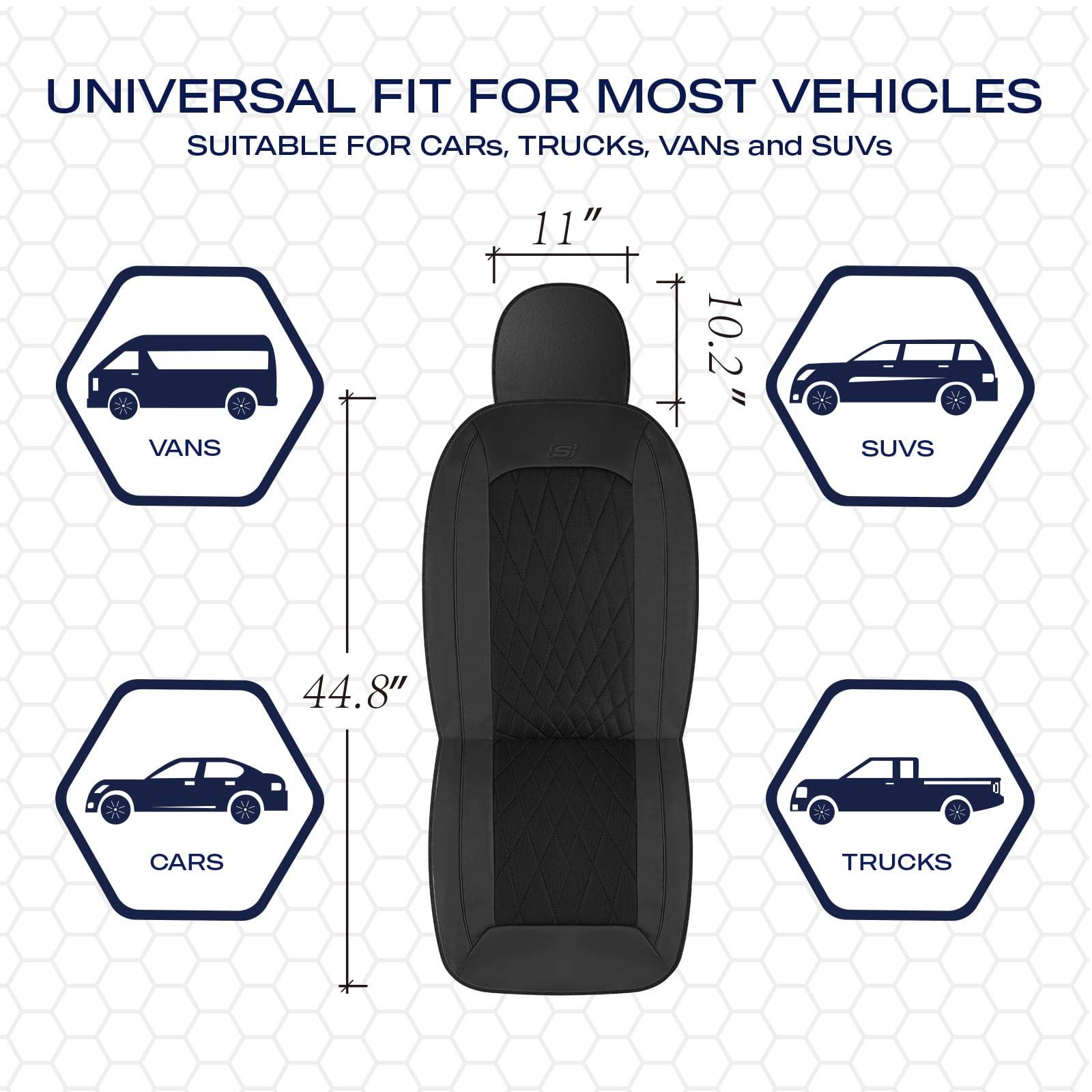 Skechers Car Seat Covers , Air-Cool Design Memory Foam Seat Covers, Piping Leather Mesh Car Seat Cover,Airbag Compatible,Automotive Comfort Universal FitMost Cars,Vans,Truck,SUV,Black Front Set