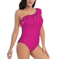thumbnail image 3 of Haiem Darkmagenta Women's One Piece Swimsuits Tummy Control One Shoulder Bathing Suits Ruffle Swimwear-Small, 3 of 8