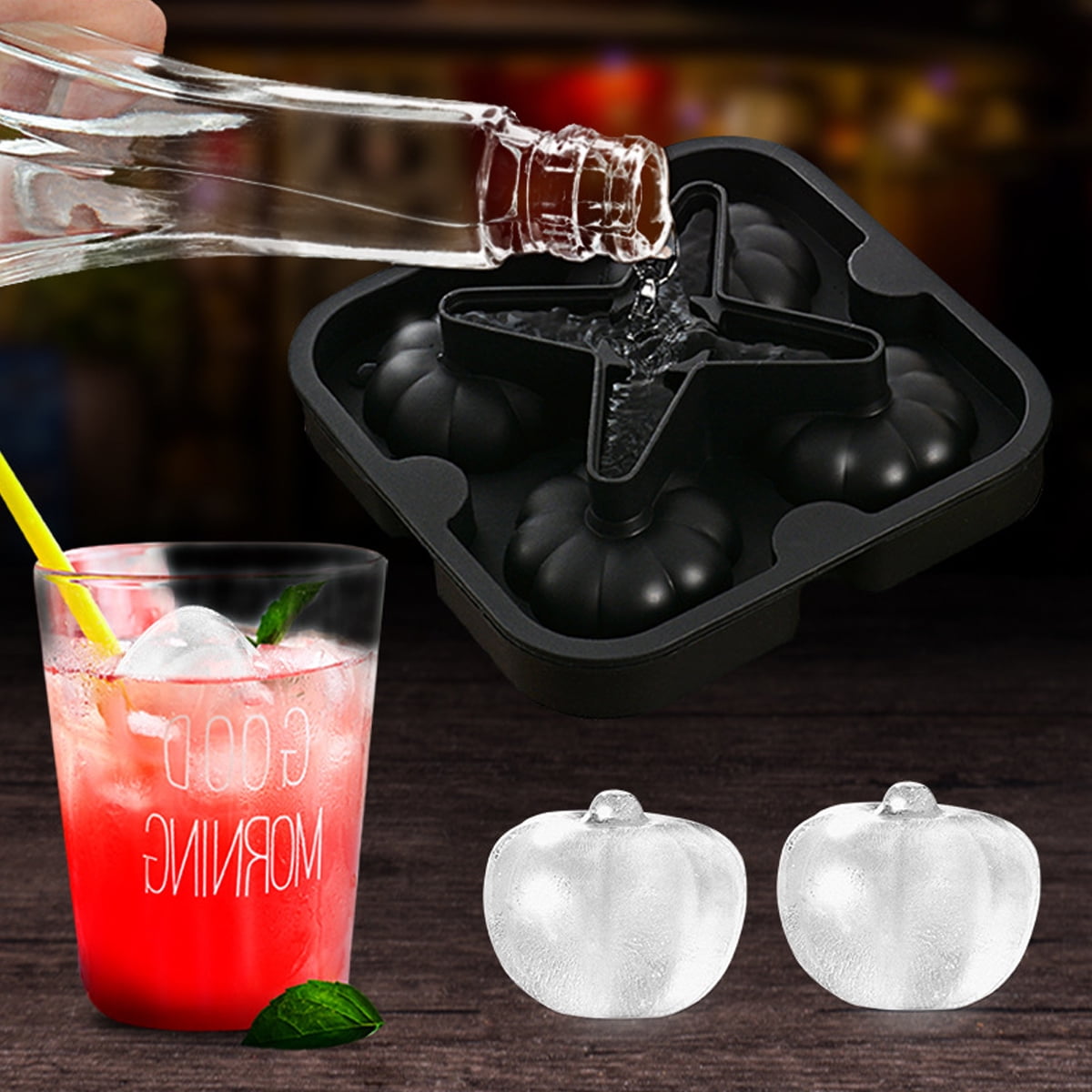 Pumpkin Shaped Ice Cube Tray With Built In Small Ice Trays for