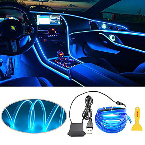 EL Wire Interior Car LED Strip Lights, LEDCARE USB Neon Glowing Strobing Electroluminescent Wire Lights with 6mm Sewing Edge, Ambient Lighting Kits for Car, Garden, Decorations (5M/16.5FT, Blue) -