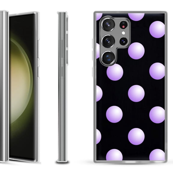 Shockproof Gel Phone Case for Samsung Galaxy S23 Ultra 5G, by OneToughShield ® - Polka Dot / Purple