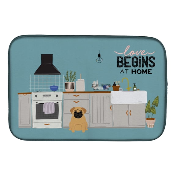 Brown Pug Kitchen Scene Dish Drying Mat