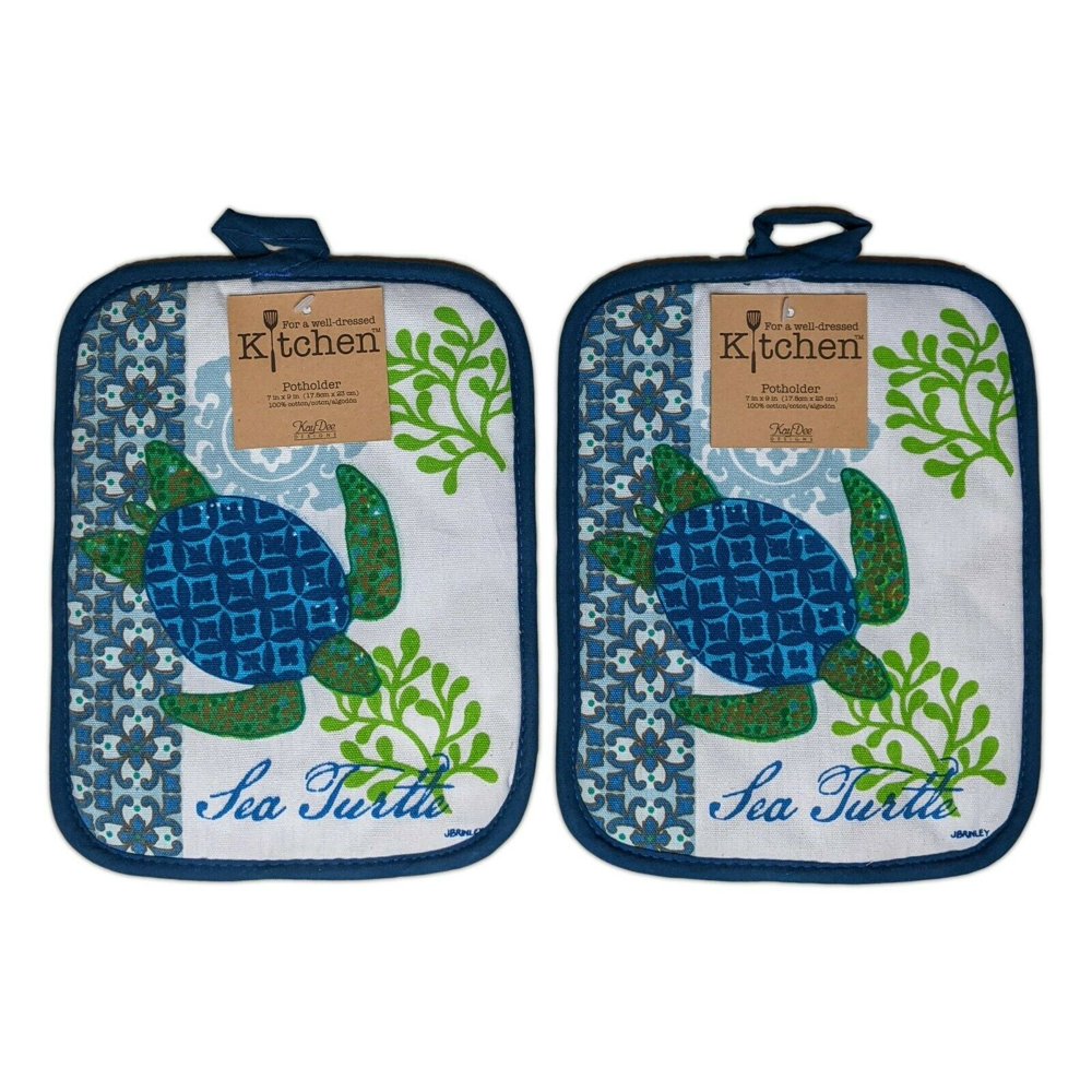 SEA TURTLE Coastal Nautical Potholders Set of 2, by Kay Dee