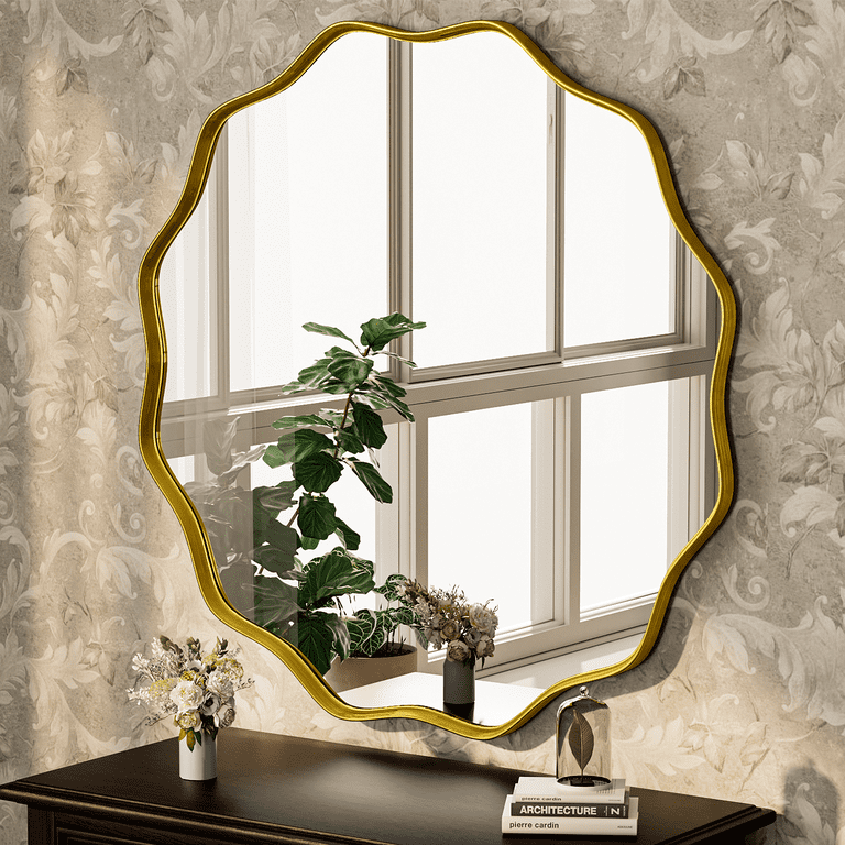 GRAHMCY 36-Inch Round Wavy Wall Mirror Gold Frame photo 2
